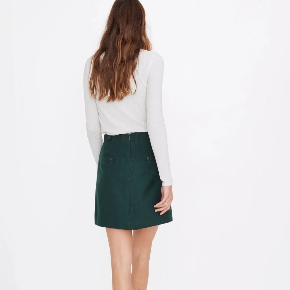 Madewell Assembly A-Line Skirt Size 4 Wool Blend Dark Green Lined Fall Winter - Picture 4 of 16